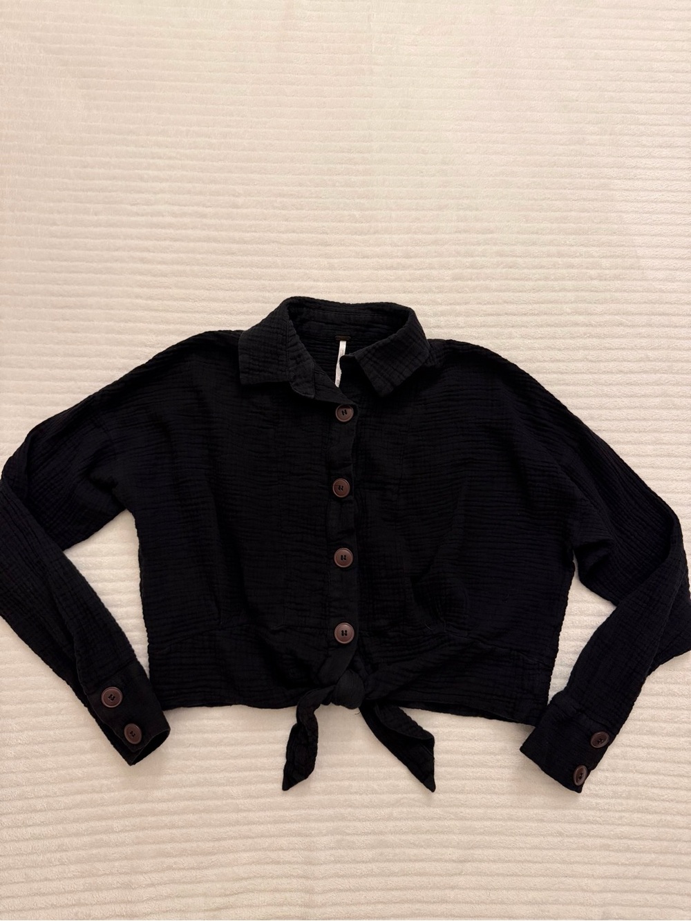Free People Black Tie-Front Button Down Shirt
